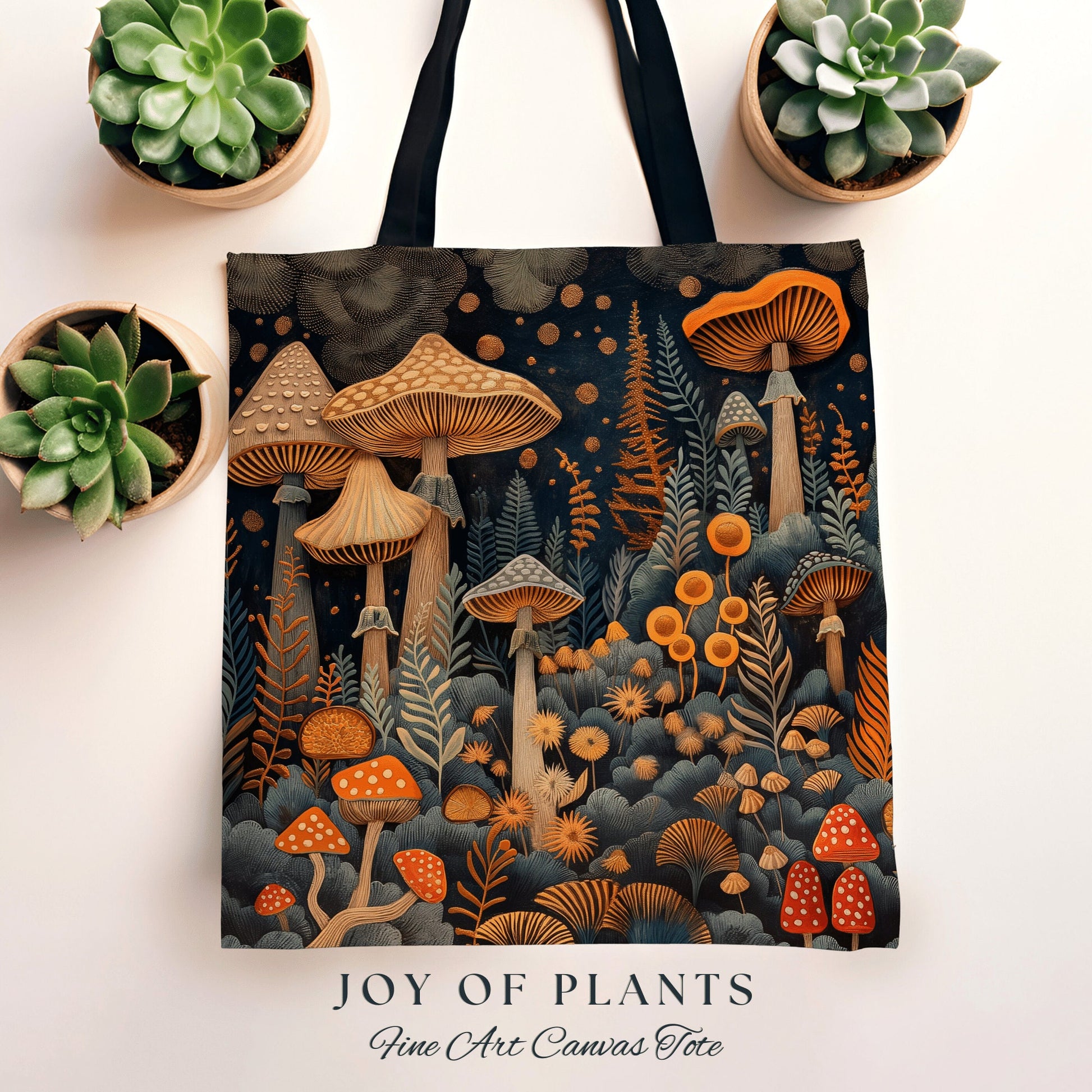 Mushroom Forest Ethereal Tote | Forestcore Gift for Witch Fairy Mystical Bag Woven Dark Cottagecore Satchel Mycology Gift for Forager Cute