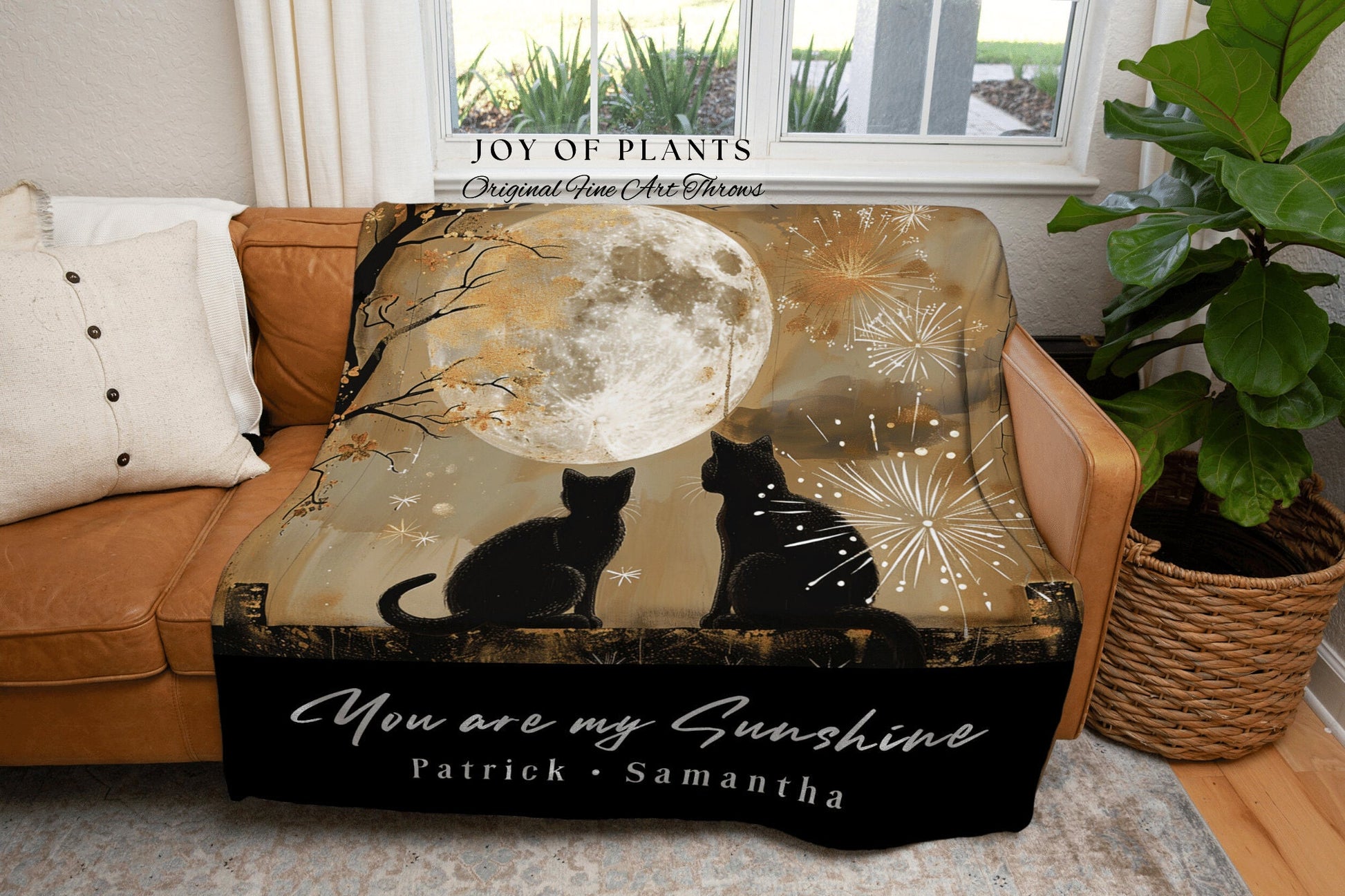 Cat Family Woven Tapestry | Personalized Mom Blanket with Grandchildren Names Meaningful Parent Woven Tapestry Custom Cat Person Gift