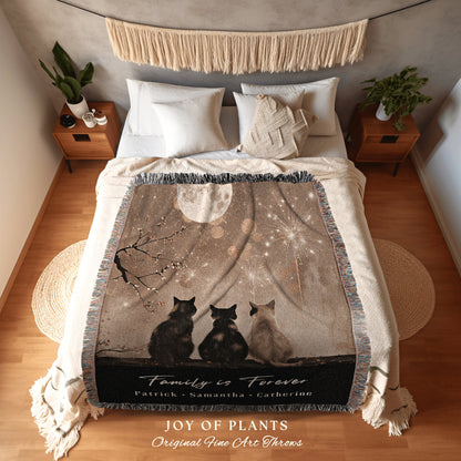 Custom Name Woven Throw | Personalized Cat Mom Blanket with Grandchildren Names Meaningful Parent Woven Tapestry Custom Cat Person Gift