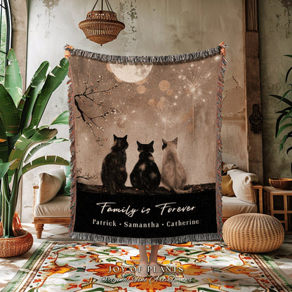 Custom Name Woven Throw | Personalized Cat Mom Blanket with Grandchildren Names Meaningful Parent Woven Tapestry Custom Cat Person Gift