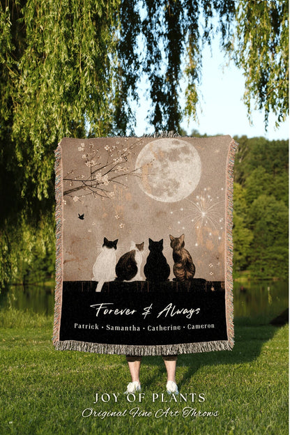 Personalized Cat Family Blanket | Custom Cat Mom Blanket with Grandchildren Names Meaningful Parent Woven Tapestry Custom Woven Throw