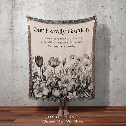 Our Family Garden Sentimental Throw | Personalized Meaningful Mom Custom Family Name Blanket Children's Names Grandmas Garden Thoughtful