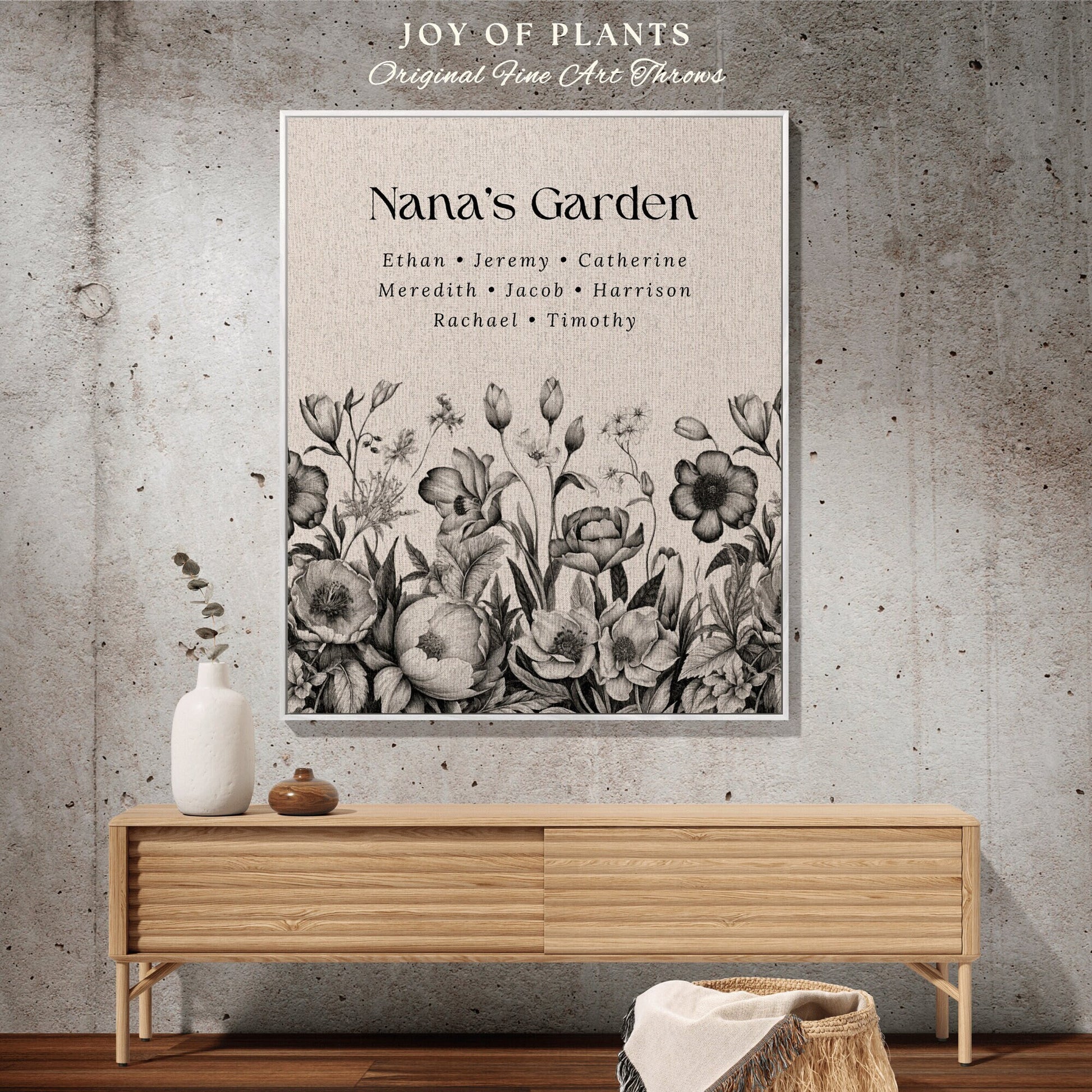 Nana's Garden Floral Blanket Woven | Custom Mom Gift Custom Family Name Tapestry Grandkid's Names Grandmas Garden Thoughtful In-Law Gift