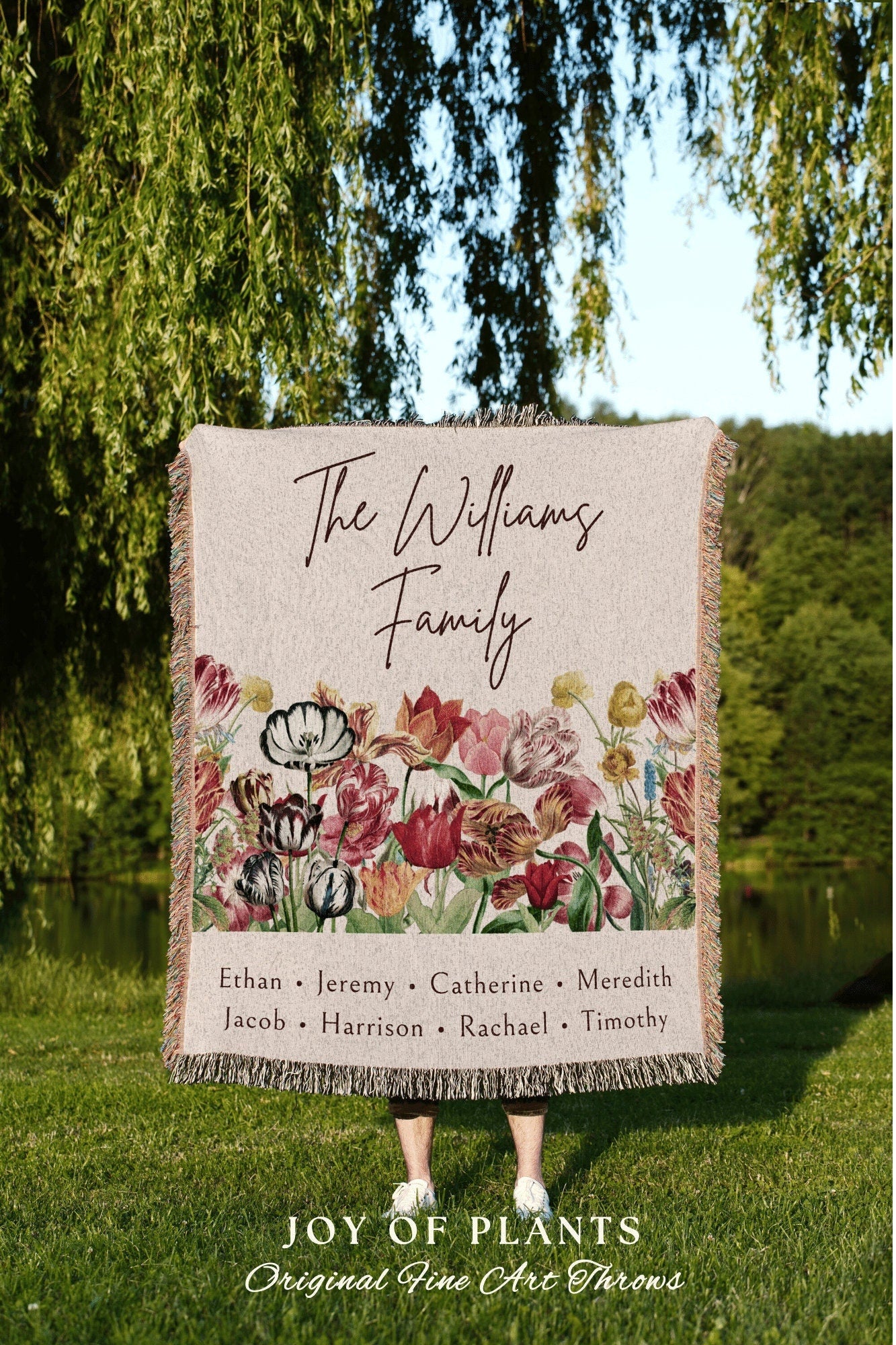 Boho Family Floral Blanket | Family Name Tapestry Grandkid's Names Grandmas Garden Thoughtful In-Law Gift for Mom Custom Throw Botanical |