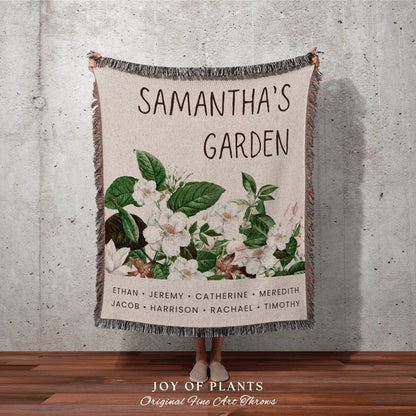 Personalized Garden Blanket | Custom Floral Mom Gift Custom Family Name Blanket Children's Names Grandmas Garden Thoughtful Family Gifts