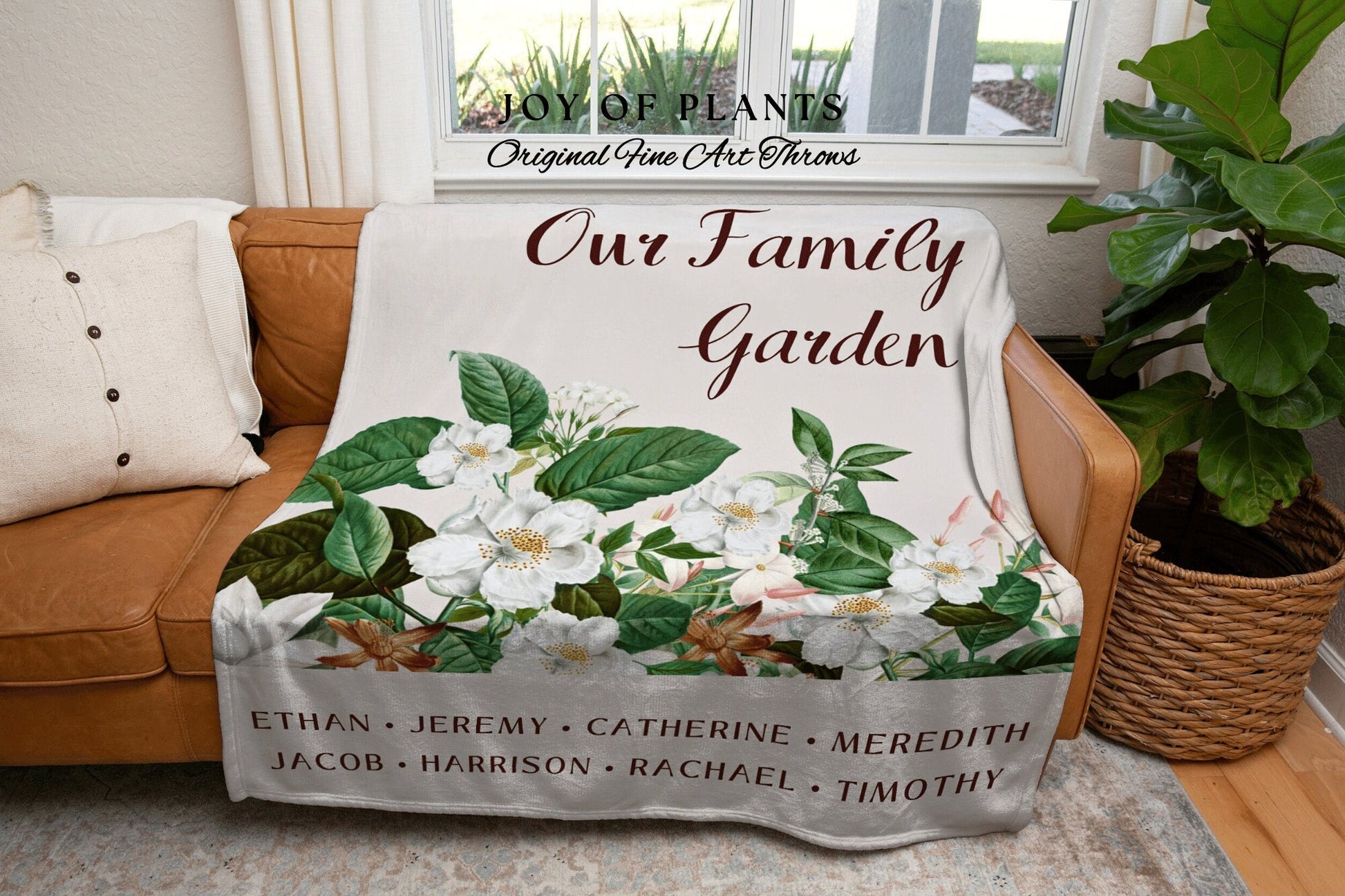 Floral Family Garden Blanket | Custom Mom Gift Custom Family Name Tapestry Grandkid's Names Grandmas Garden Thoughtful In-Law Gift Idea