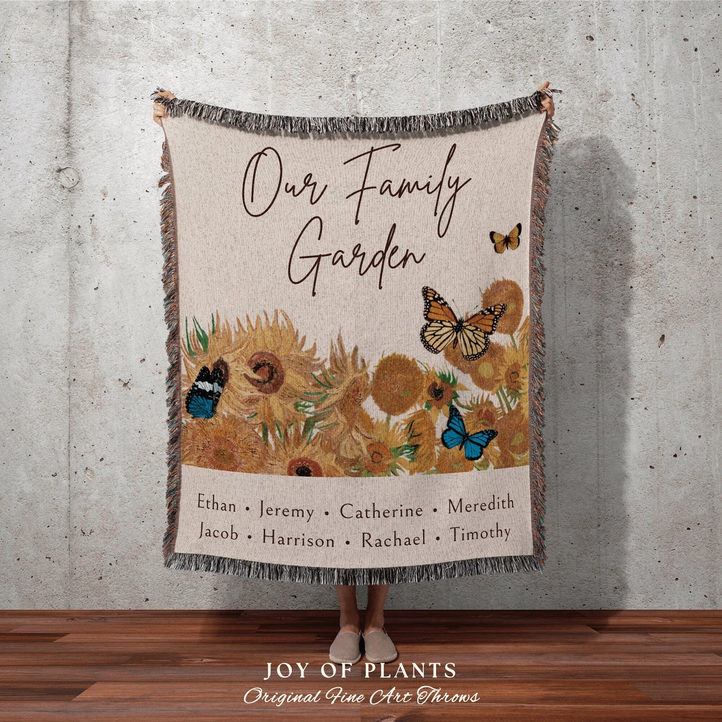 Our Family Garden Floral Blanket | Personalized Family Name Tapestry Grandchildren's Names Grandmas Garden Sentimental Gift for the Home |