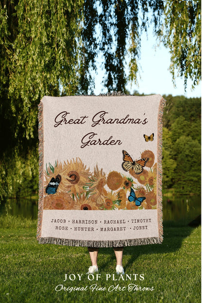 Grandmother's Garden Blanket | Personalized Family Name Tapestry Grandkid's Names Grandmas Garden Thoughtful In-Law Gift for Mom Custom |