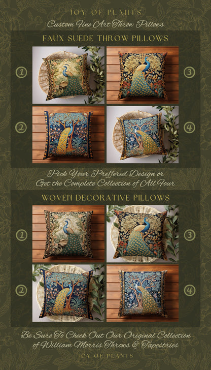 Spring Decorating Peacock Pillow | William Morris Inspired Peacock Woodland Decor Cushion Maximalist Ornate Home Decor Eclectic Throw