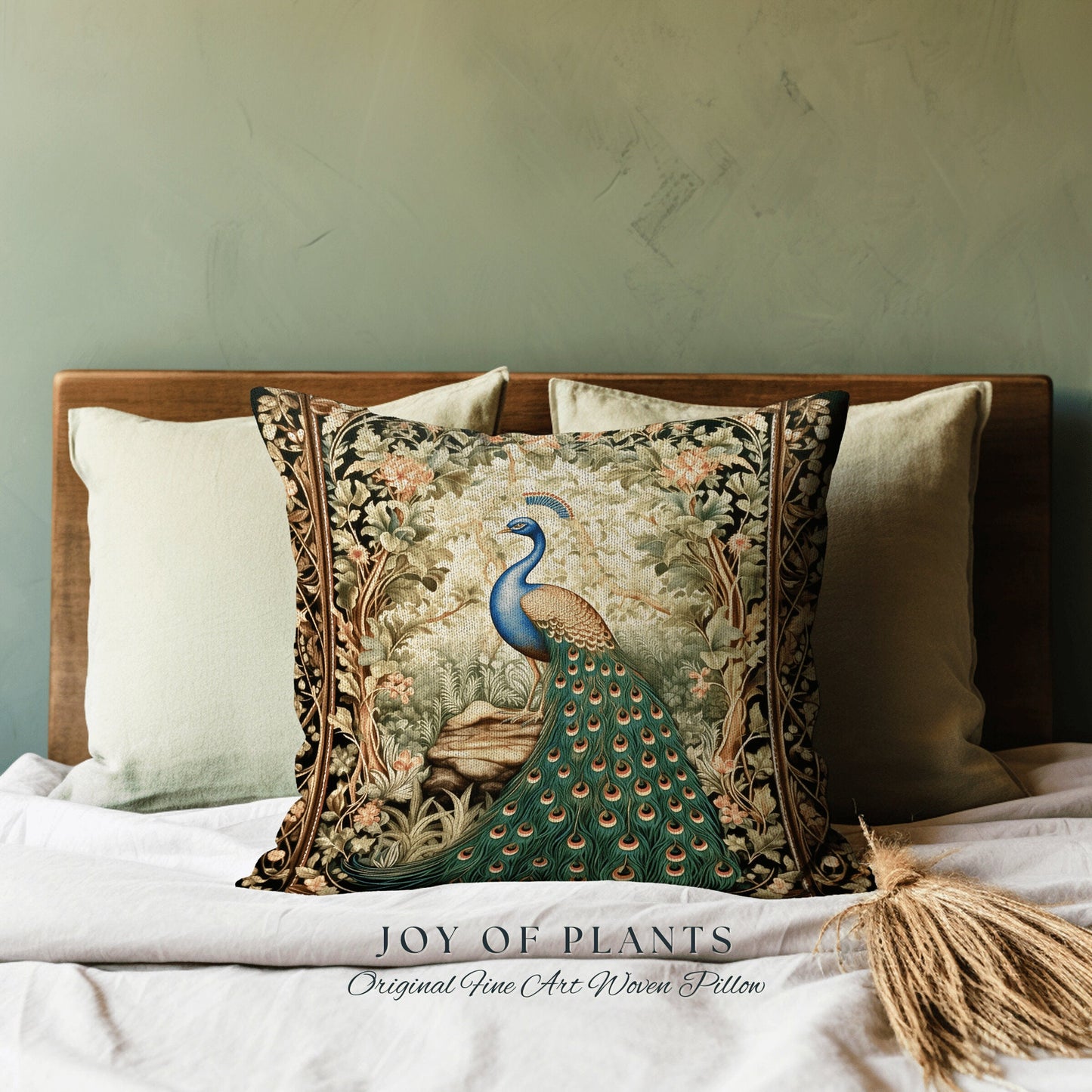 Spring Decorating Peacock Pillow | William Morris Inspired Peacock Woodland Decor Cushion Maximalist Ornate Home Decor Eclectic Throw