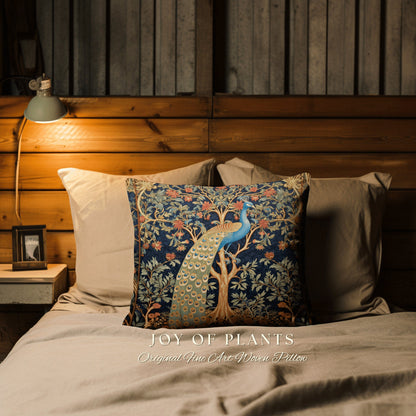 Elegant Peacock Home Decor Pillow | William Morris Inspired Peacock Woodland Decor Cushion Botanical Ornate Home Decor Eclectic Accent Throw