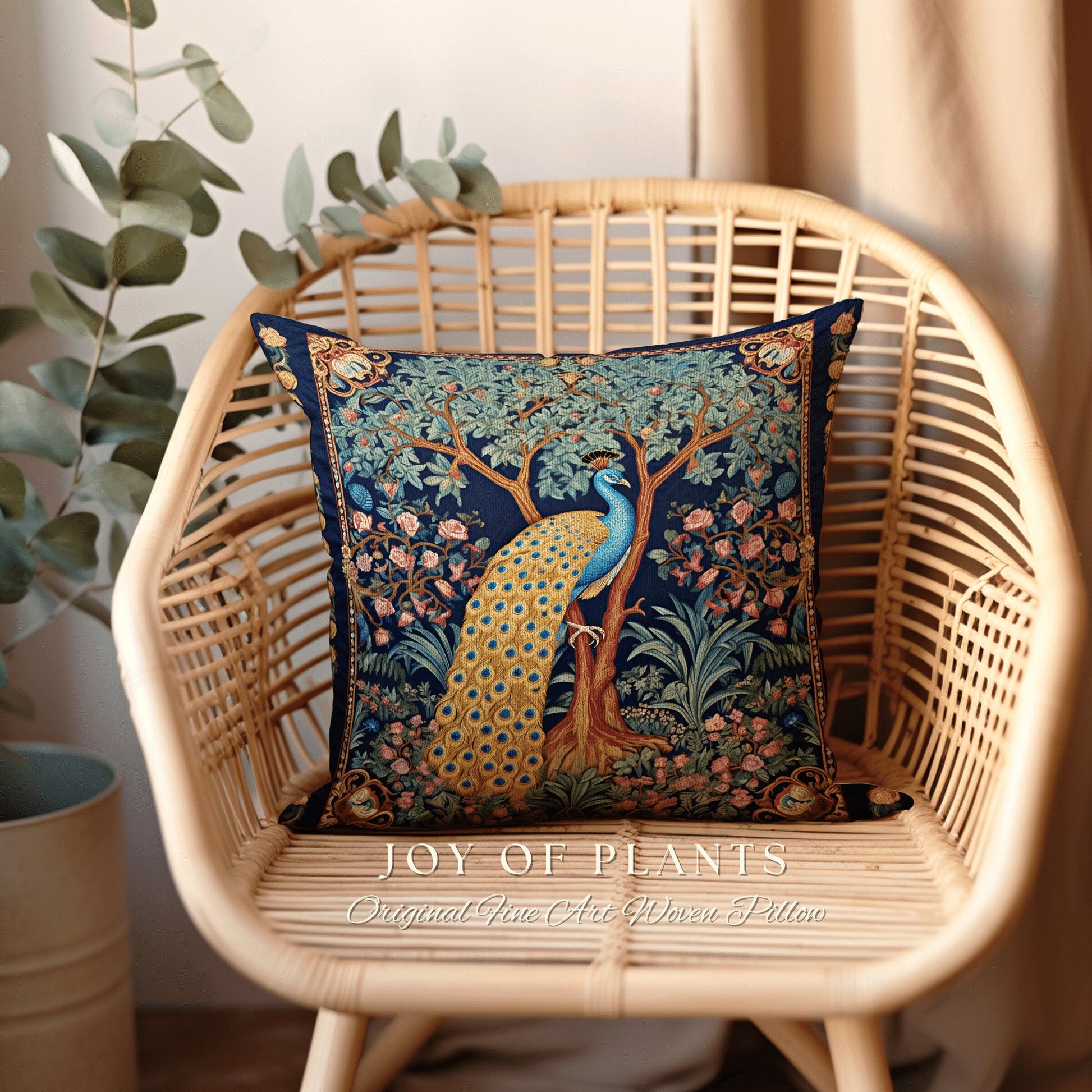 Elegant Peacock Home Decor Pillow | William Morris Inspired Peacock Woodland Decor Cushion Botanical Ornate Home Decor Eclectic Accent Throw