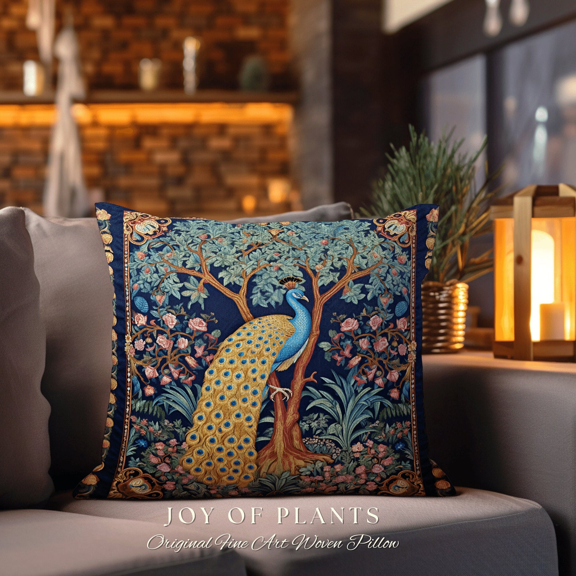 Elegant Peacock Home Decor Pillow | William Morris Inspired Peacock Woodland Decor Cushion Botanical Ornate Home Decor Eclectic Accent Throw