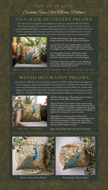 Peacock Couch Cushion Pastel | William Morris Inspired Peacock Pillow Woodland Aesthetic Cushion Botanical Ornate Home Decor Eclectic Accent