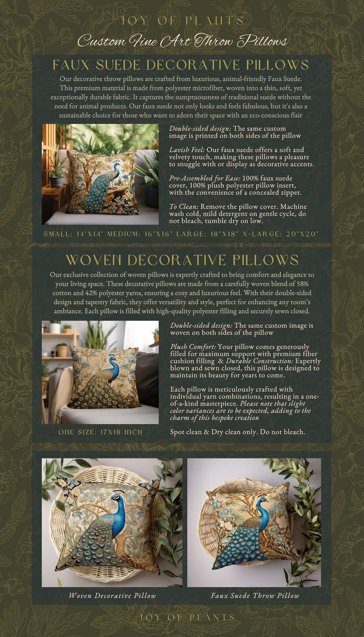 Peacock Couch Cushion Pastel | William Morris Inspired Peacock Pillow Woodland Aesthetic Cushion Botanical Ornate Home Decor Eclectic Accent