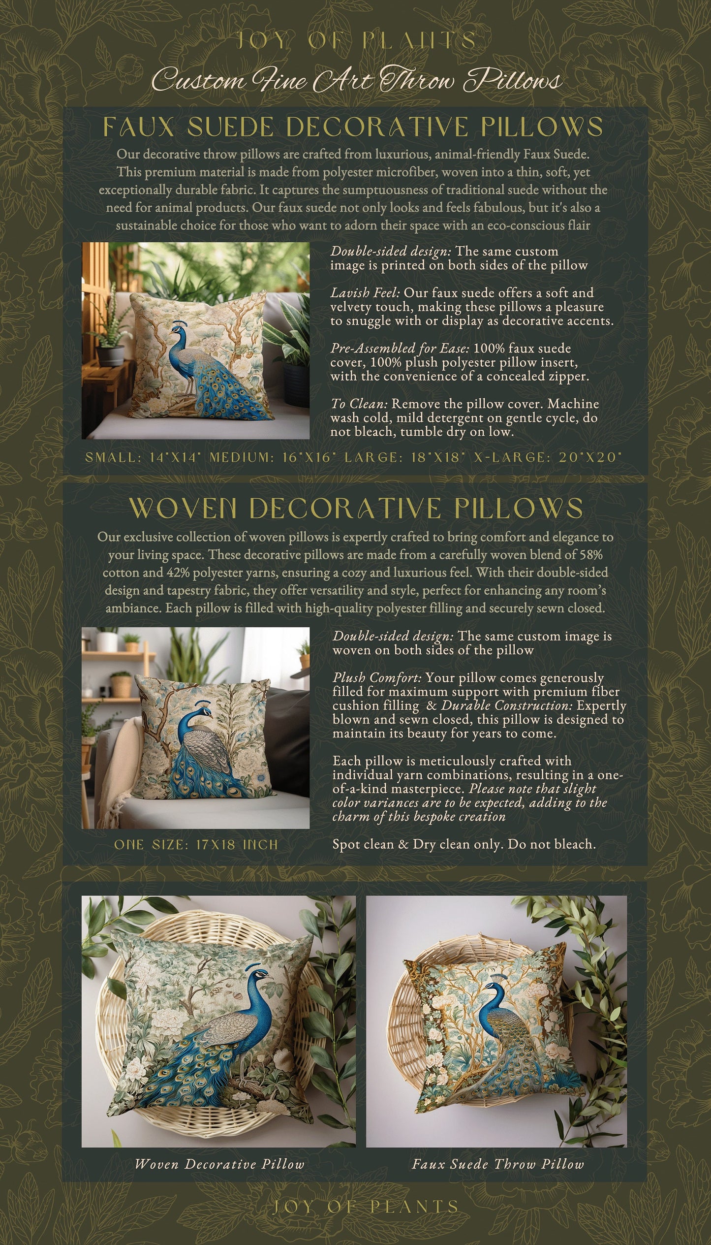 Soft Botanical Peacock Pillow | William Morris Style Peacock Pillow Woodland Royal Aesthetic Cushion Botanical Ornate Home Decor Eclectic