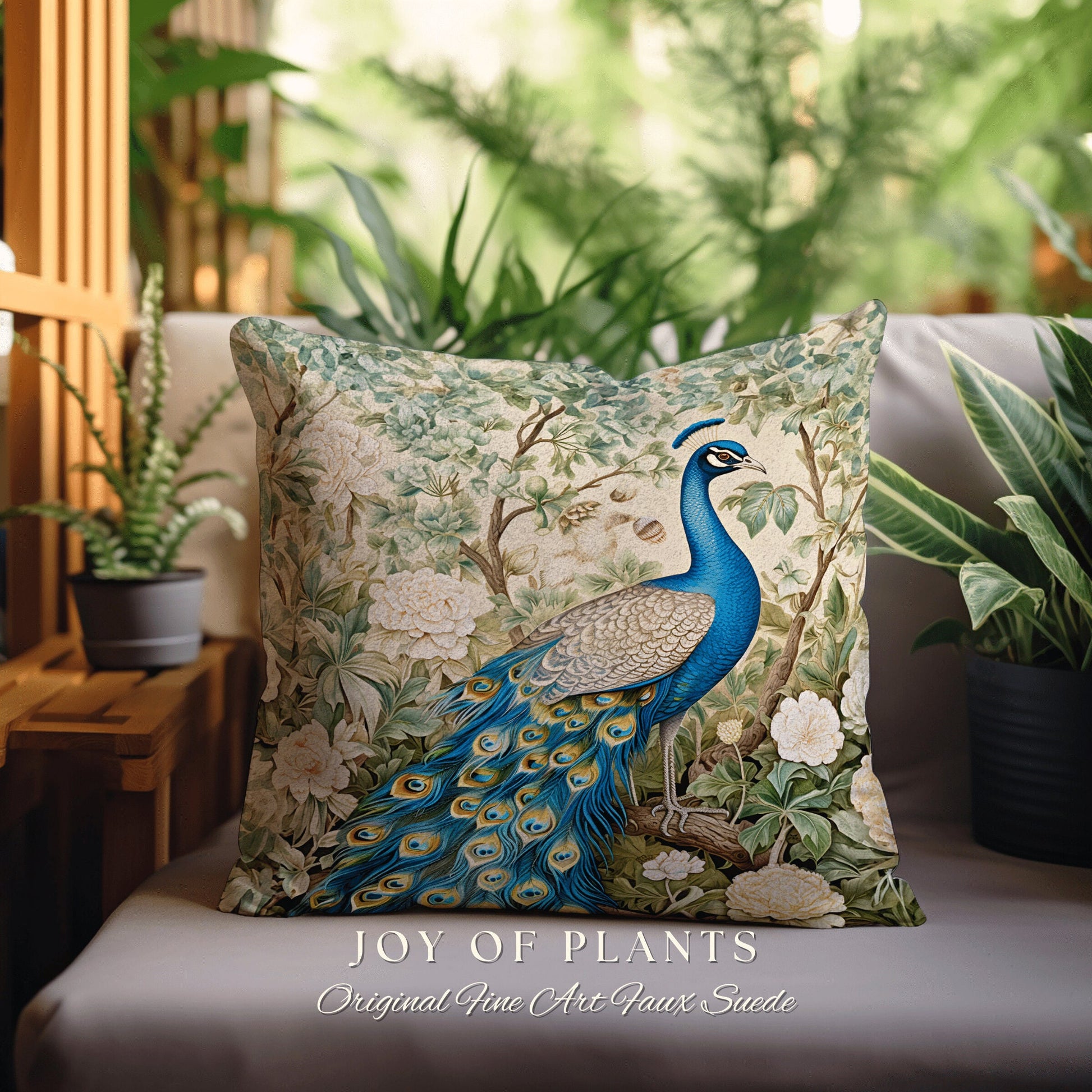 Wildflower Peacock Pillow Floral | William Morris Inspired Peacock Pillow Woodland Aesthetic Cushion Botanical Ornate Home Decor Eclectic