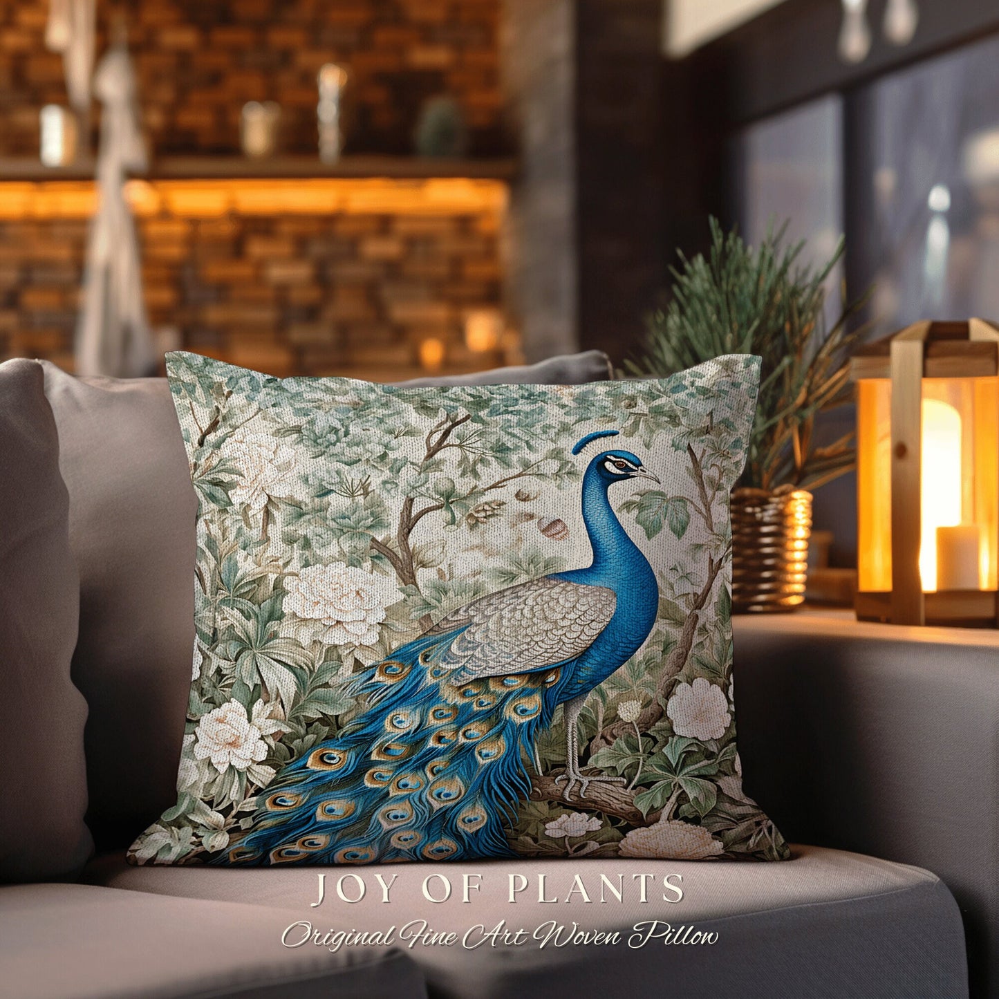 Wildflower Peacock Pillow Floral | William Morris Inspired Peacock Pillow Woodland Aesthetic Cushion Botanical Ornate Home Decor Eclectic