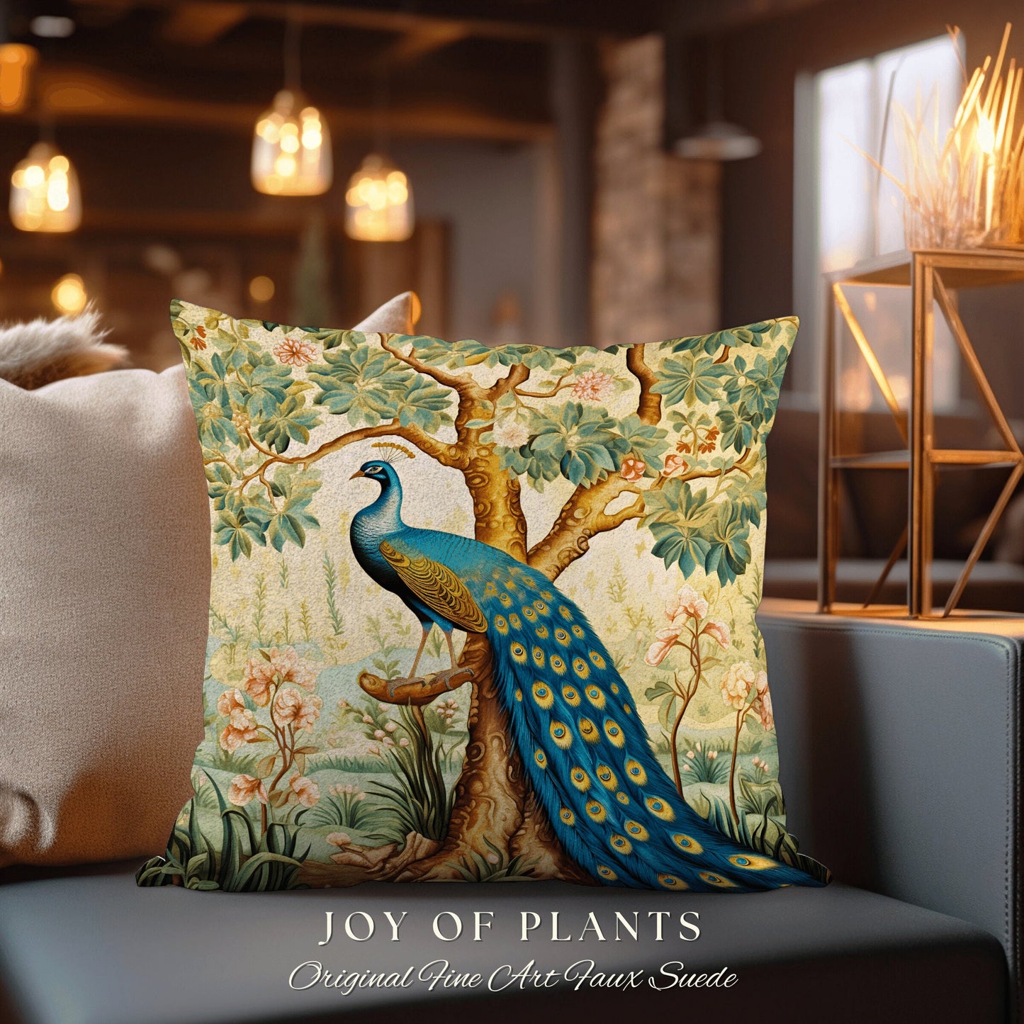 Bold Aesthetic Accent Pillow | William Morris Inspired Peacock Woodland Decor Cushion Maximalist Ornate Home Decor Throw Pillow Eclectic