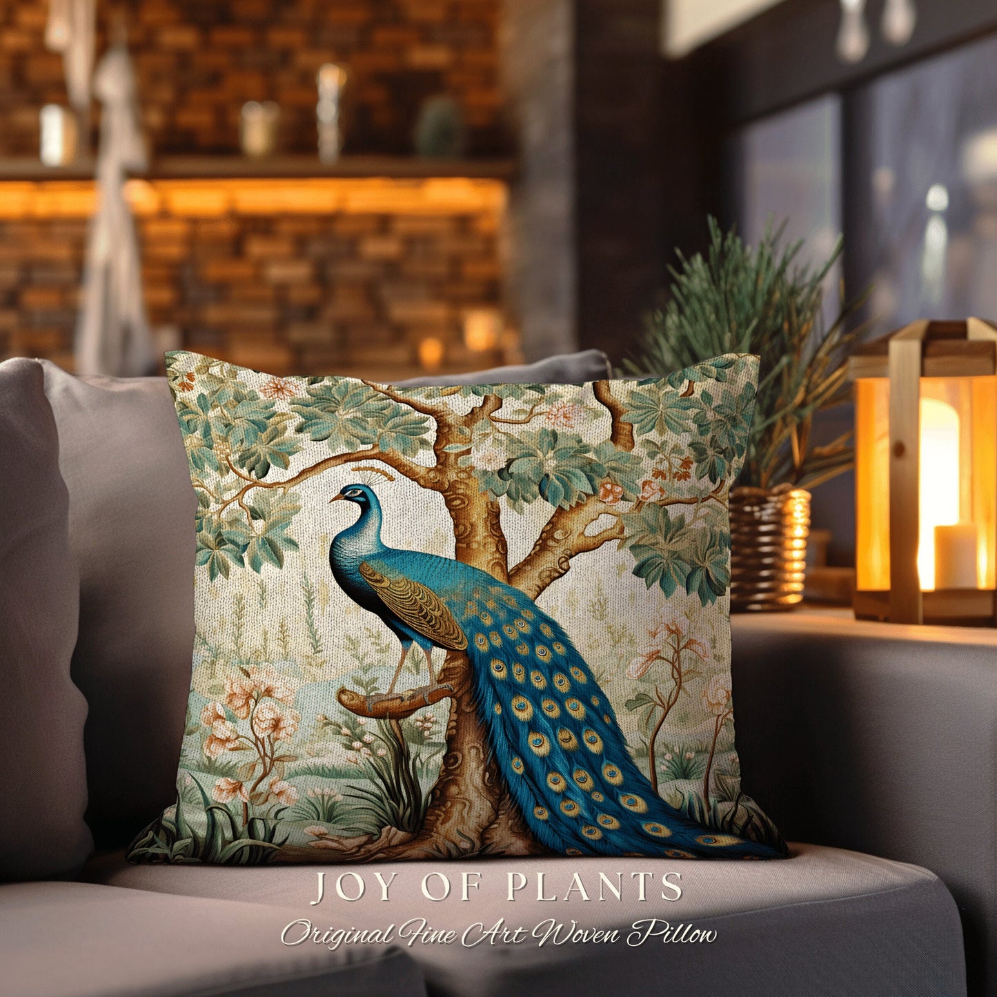 Bold Aesthetic Accent Pillow | William Morris Inspired Peacock Woodland Decor Cushion Maximalist Ornate Home Decor Throw Pillow Eclectic