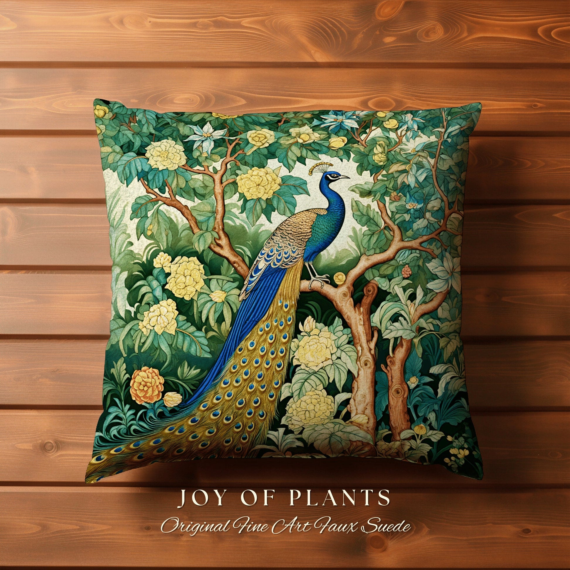 Eclectic Peacock Accent Pillow | William Morris Inspired Peacock Woodland Decor Pillow Maximalist Ornate Home Decor Throw Pillow Botanical