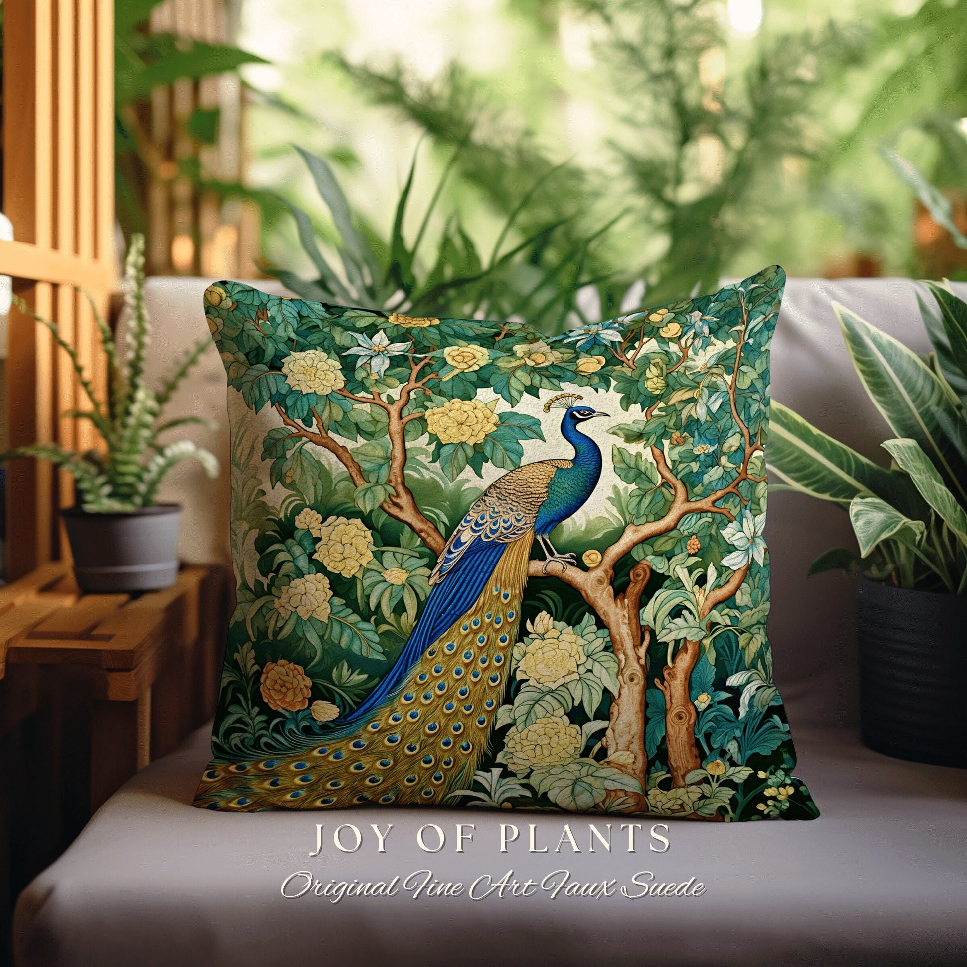 Eclectic Peacock Accent Pillow | William Morris Inspired Peacock Woodland Decor Pillow Maximalist Ornate Home Decor Throw Pillow Botanical