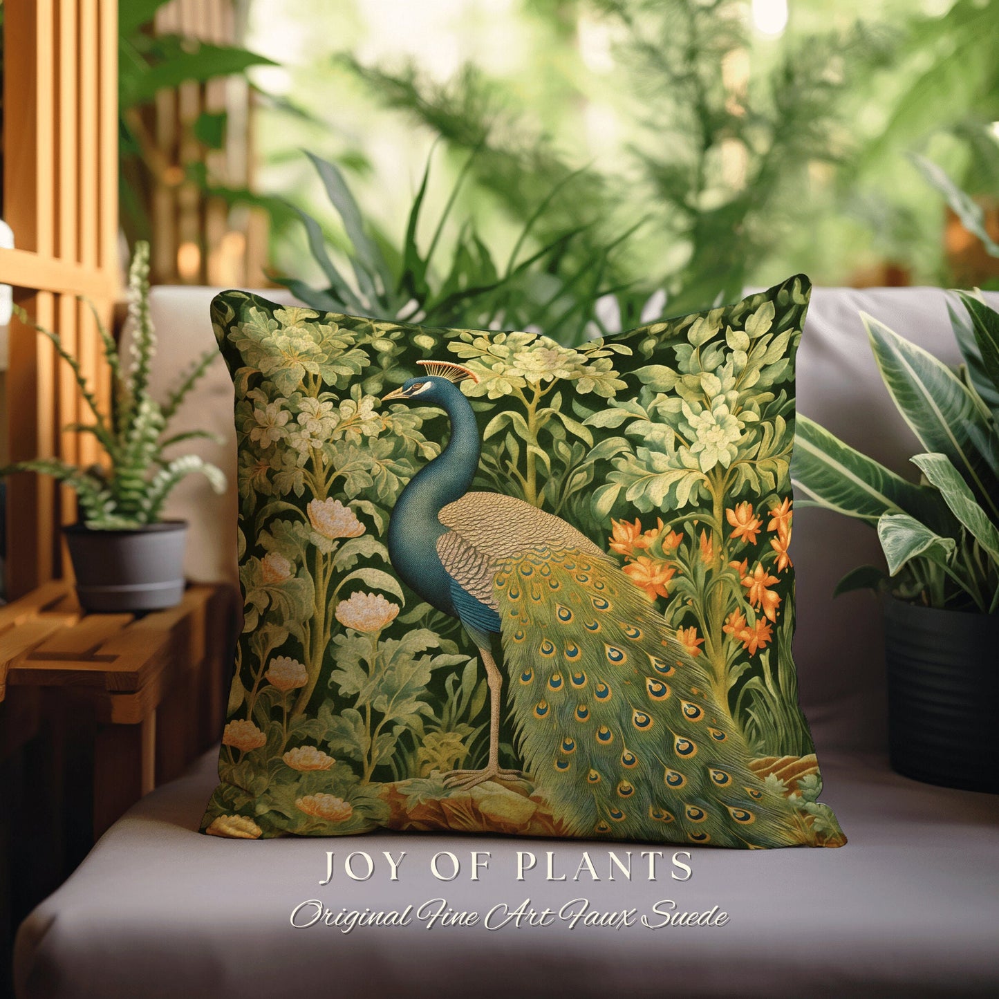 Elegant Botanical Accent Pillow | William Morris Inspired Peacock Woodland Decor Cushion Maximalist Ornate Home Decor Throw Pillow Eclectic