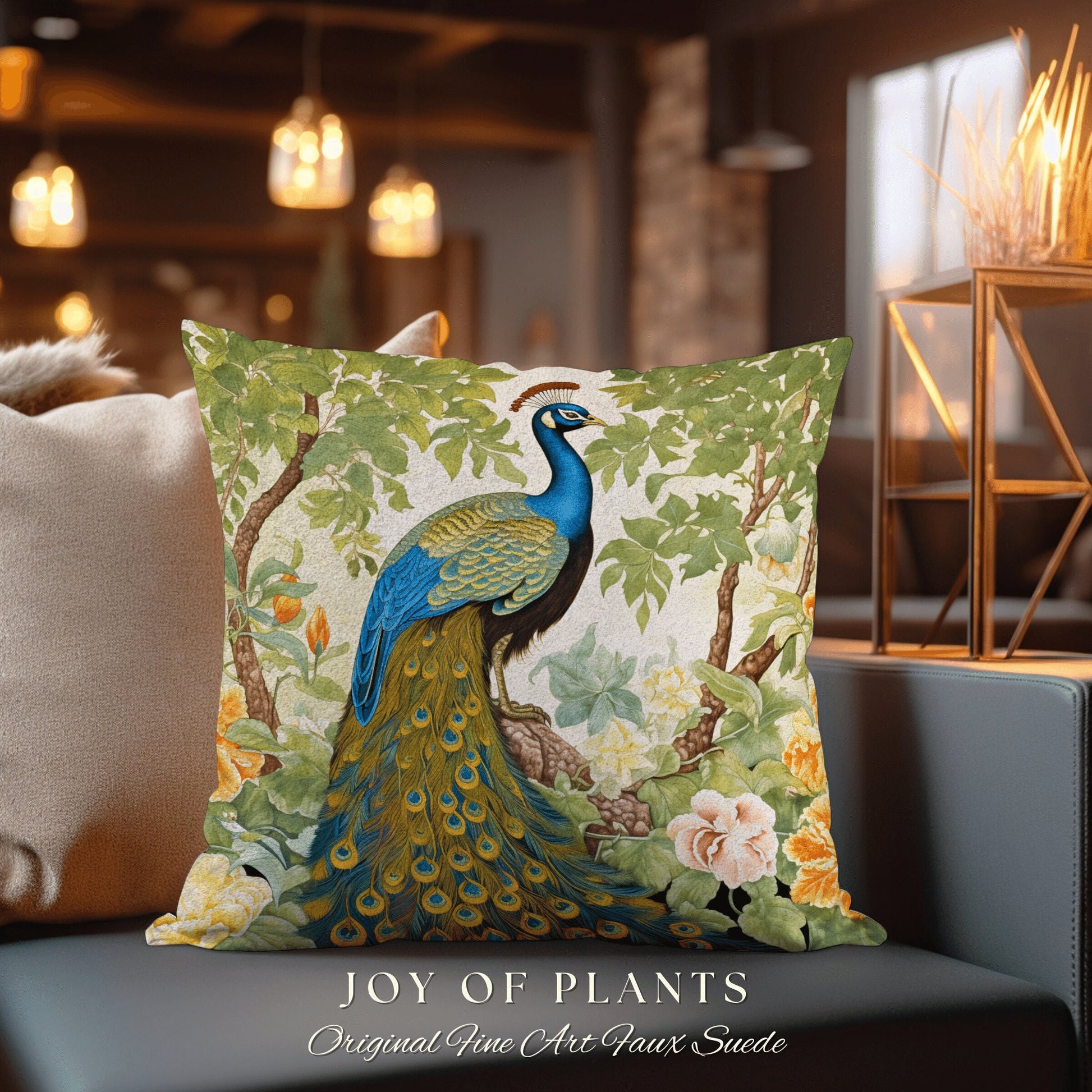 Pastel Jungle Peacock Cushion | William Morris Inspired Peacock Woodland Decor Cushion Maximalist Ornate Home Decor Throw Pillow Eclectic