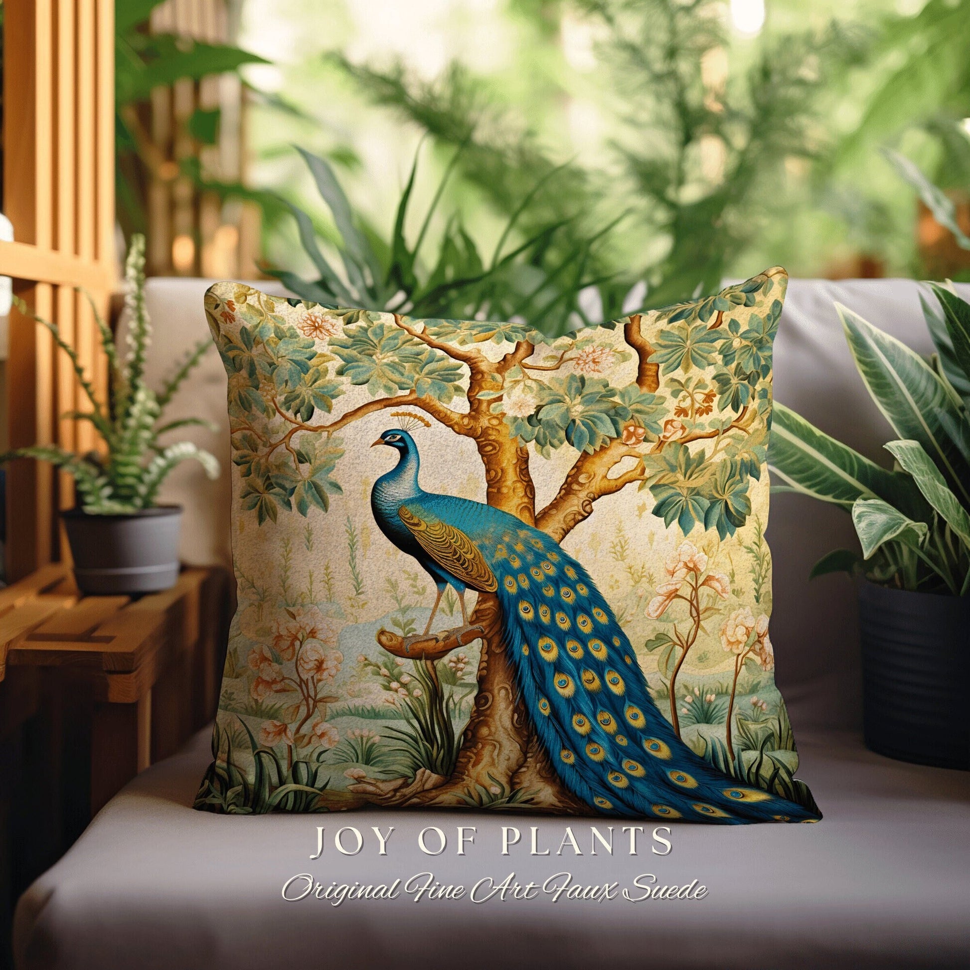 Bold Aesthetic Accent Pillow | William Morris Inspired Peacock Woodland Decor Cushion Maximalist Ornate Home Decor Throw Pillow Eclectic