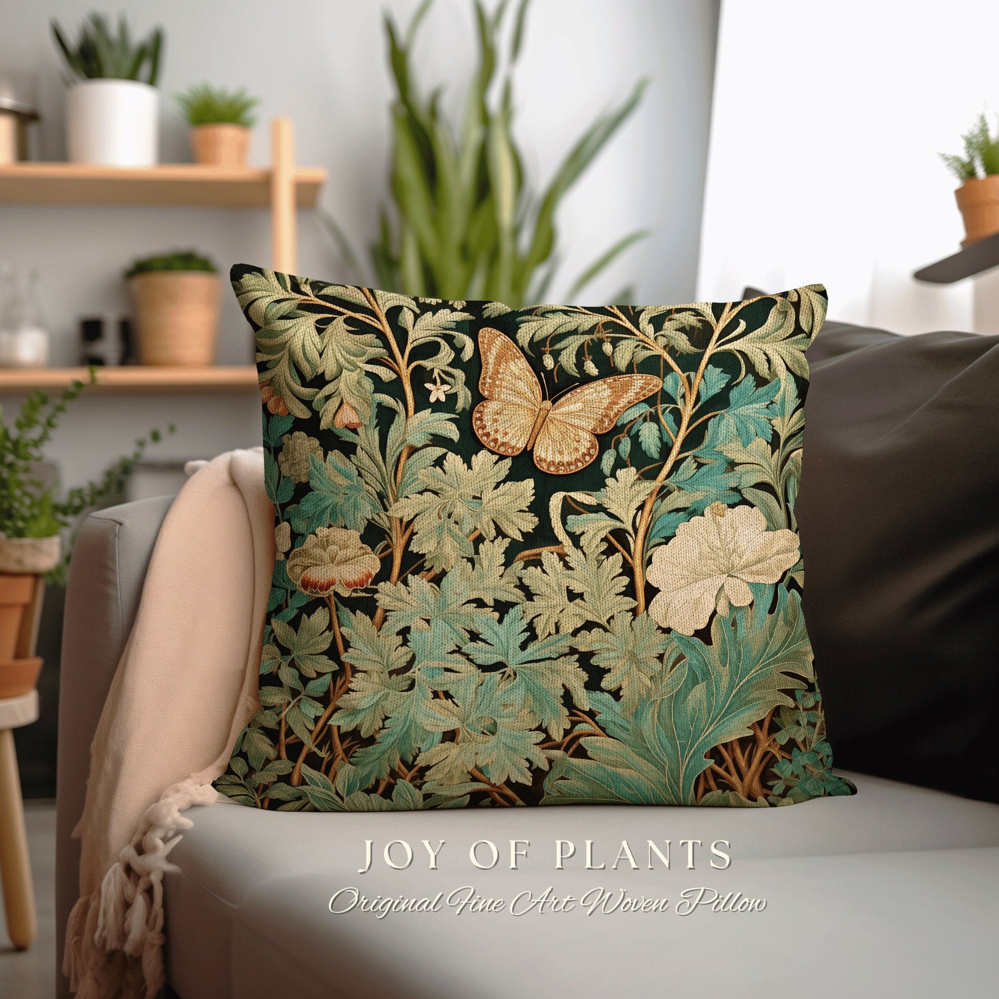 Butterfly Throw Pillow Eclectic | William Morris Inspired Woodland Moth Decor Cushion Maximalist Ornate Home Decor Throw Pillow Eclectic