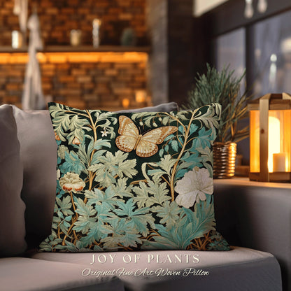 Butterfly Throw Pillow Eclectic | William Morris Inspired Woodland Moth Decor Cushion Maximalist Ornate Home Decor Throw Pillow Eclectic