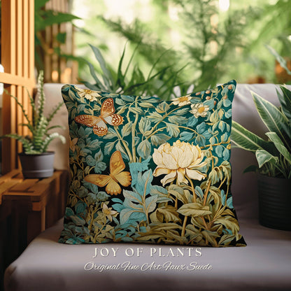 Mystic Garden Pillow Botanical | William Morris Inspired Woodland Butterfly Decor Cushion Maximalist Ornate Home Decor Throw Pillow Eclectic