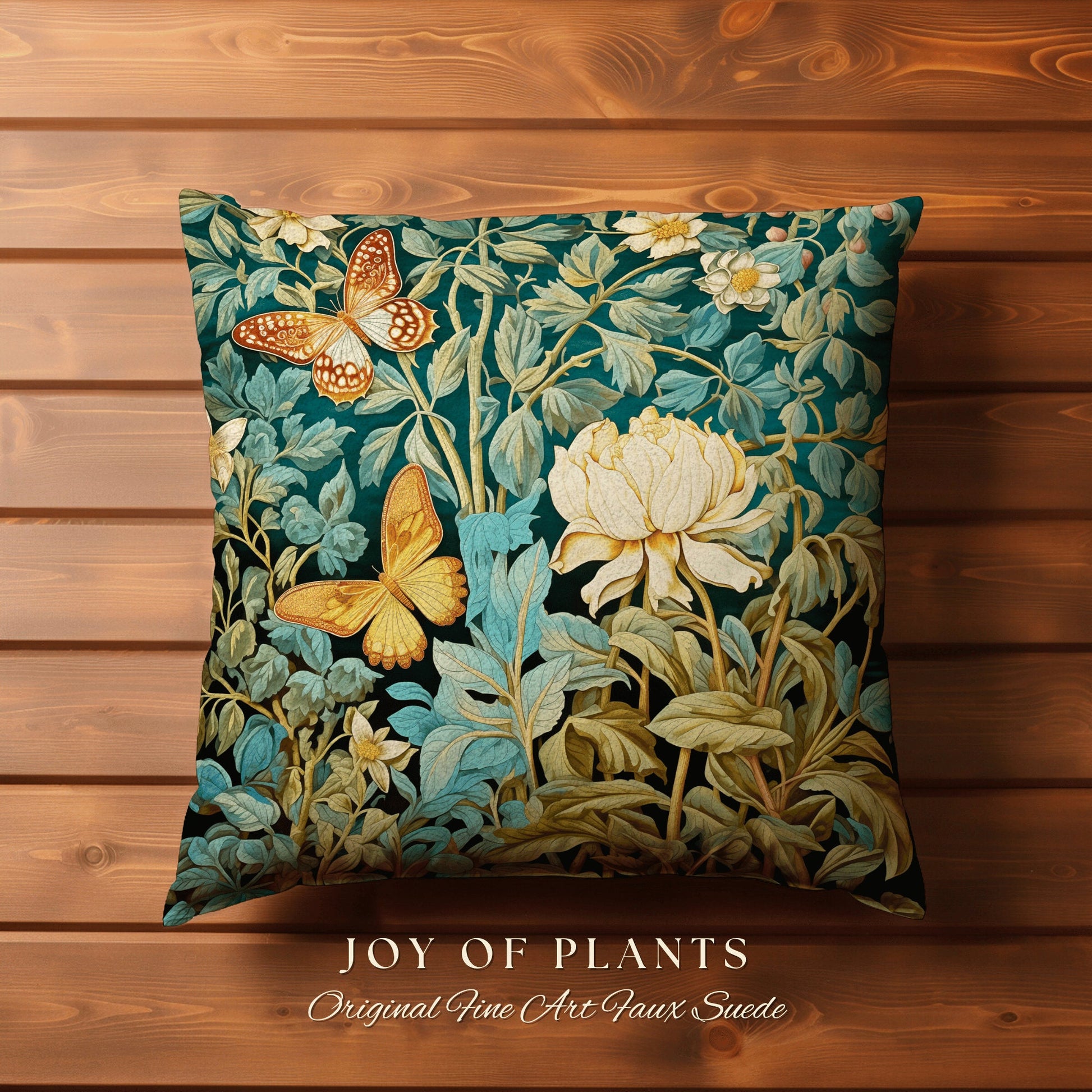 Mystic Garden Pillow Botanical | William Morris Inspired Woodland Butterfly Decor Cushion Maximalist Ornate Home Decor Throw Pillow Eclectic