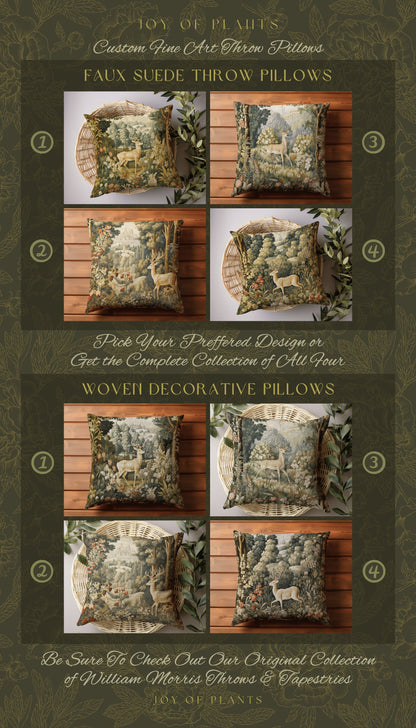 Woodland Deer Pillow Fairycore | William Morris Inspired Woodland Fairy Core Decor Cushion Maximalist Ornate Home Decor Throw Pillow