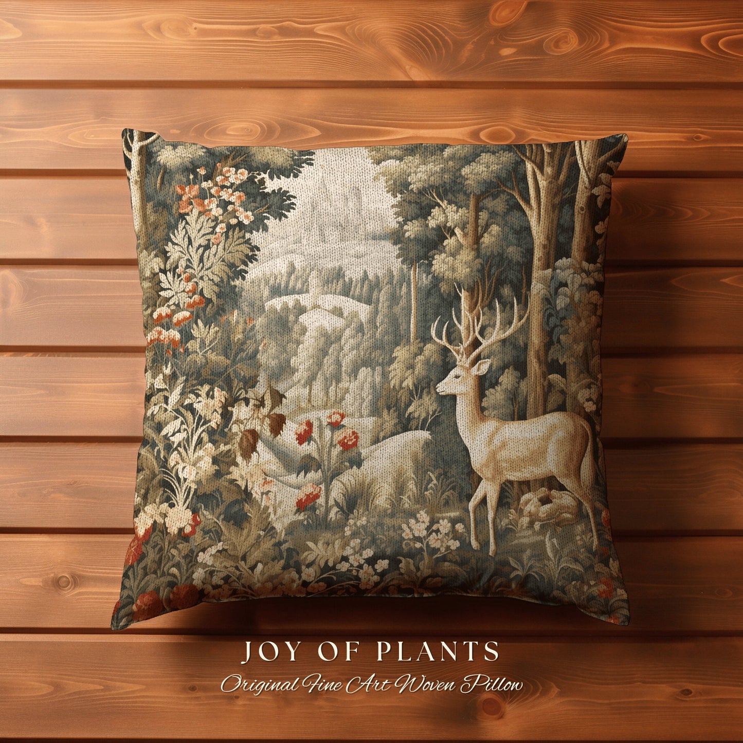 Woodland Fairycore Decor Folklore Aesthetic Cottagecore Deer Pillow William Morris Inspired Cushion Ornate Home Decor Throw Pillow Eclectic