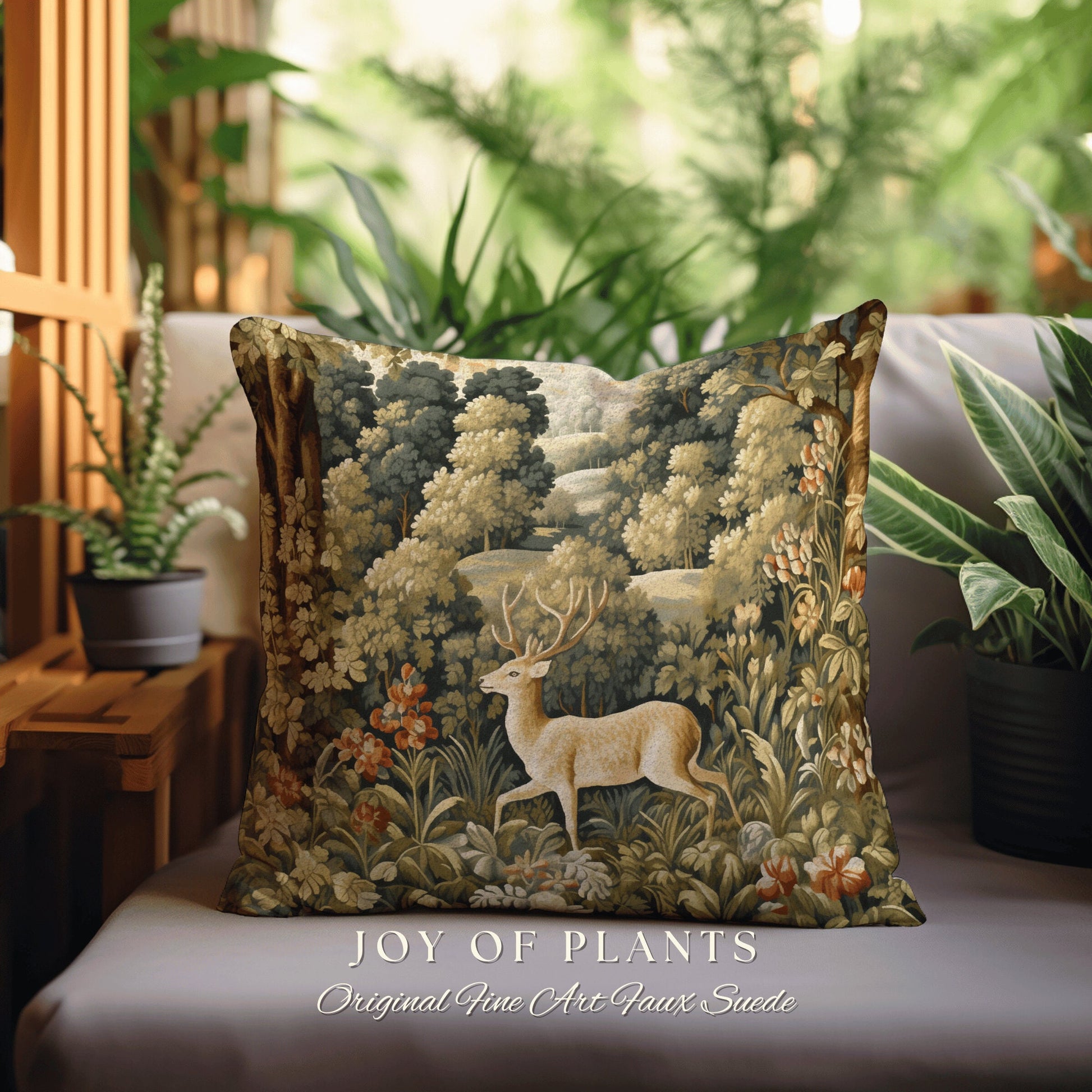 Woodland Deer Pillow Fairycore | William Morris Inspired Woodland Fairy Core Decor Cushion Maximalist Ornate Home Decor Throw Pillow