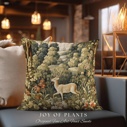 Woodland Deer Pillow Fairycore | William Morris Inspired Woodland Fairy Core Decor Cushion Maximalist Ornate Home Decor Throw Pillow