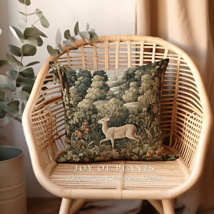 Woodland Deer Pillow Fairycore | William Morris Inspired Woodland Fairy Core Decor Cushion Maximalist Ornate Home Decor Throw Pillow