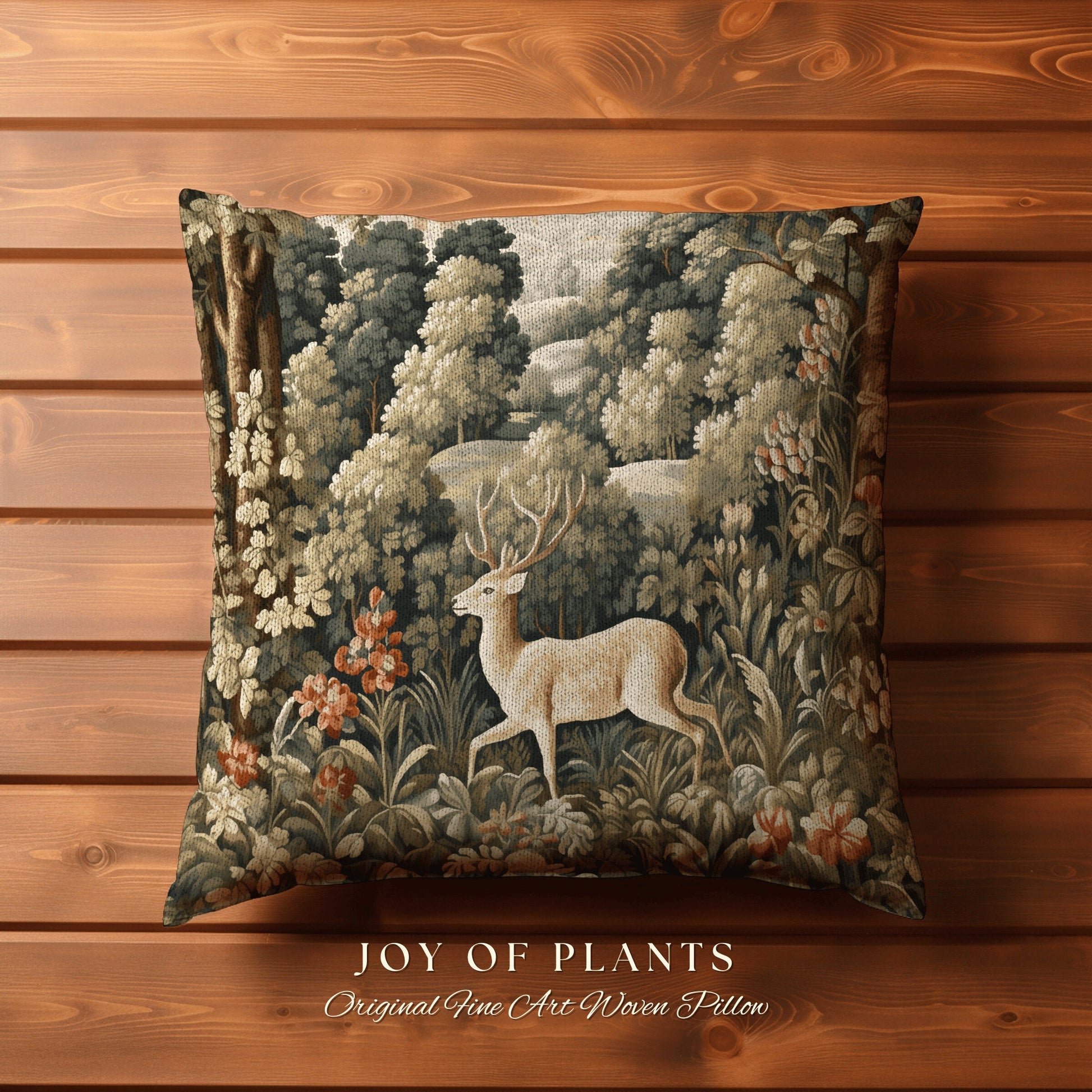 Woodland Deer Pillow Fairycore | William Morris Inspired Woodland Fairy Core Decor Cushion Maximalist Ornate Home Decor Throw Pillow