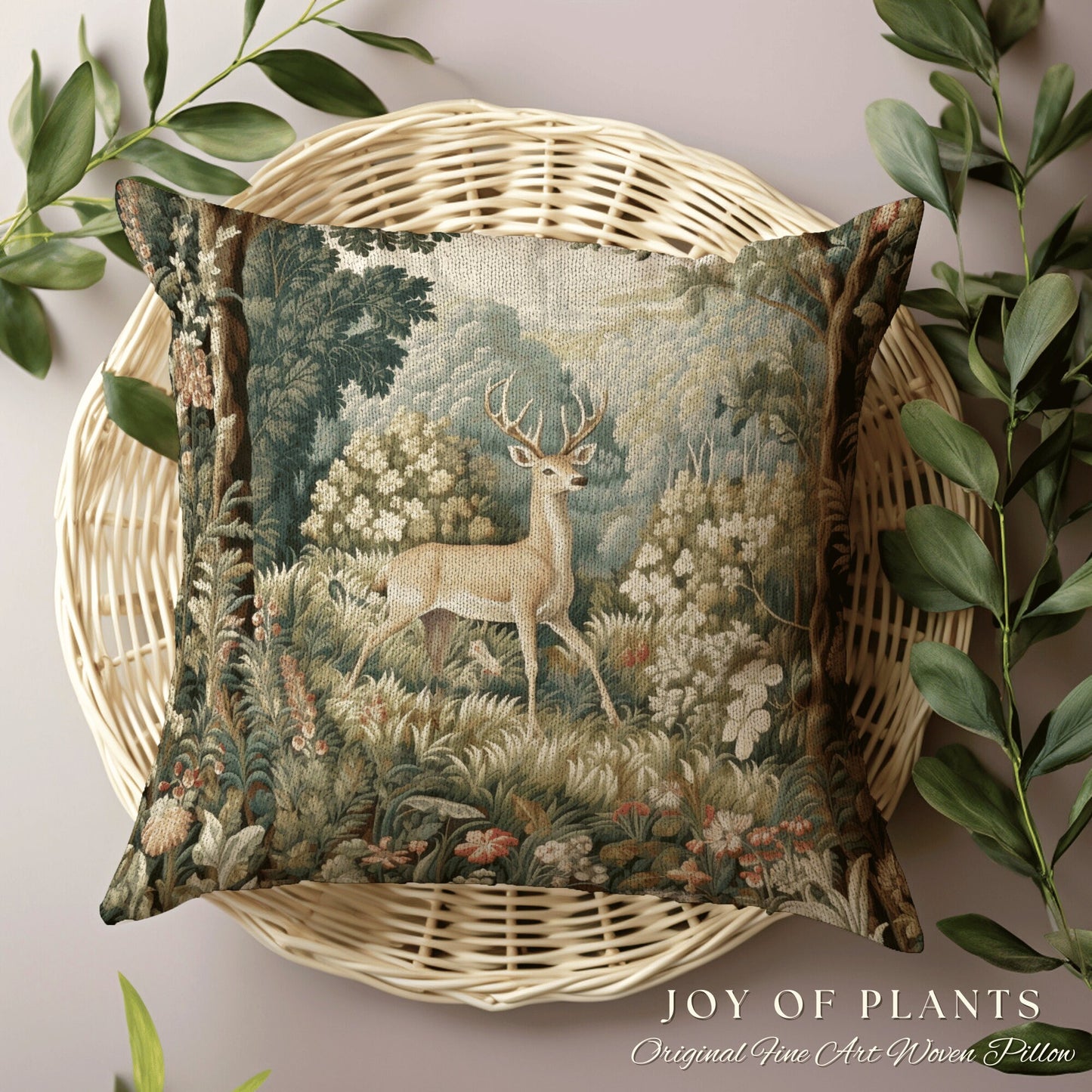 Folklore Aesthetic Deer Pillow French Landscape Inspired Woodland Fairycore Decor Cushion Whimsical Cottagecore Home Decor Throw Pillow