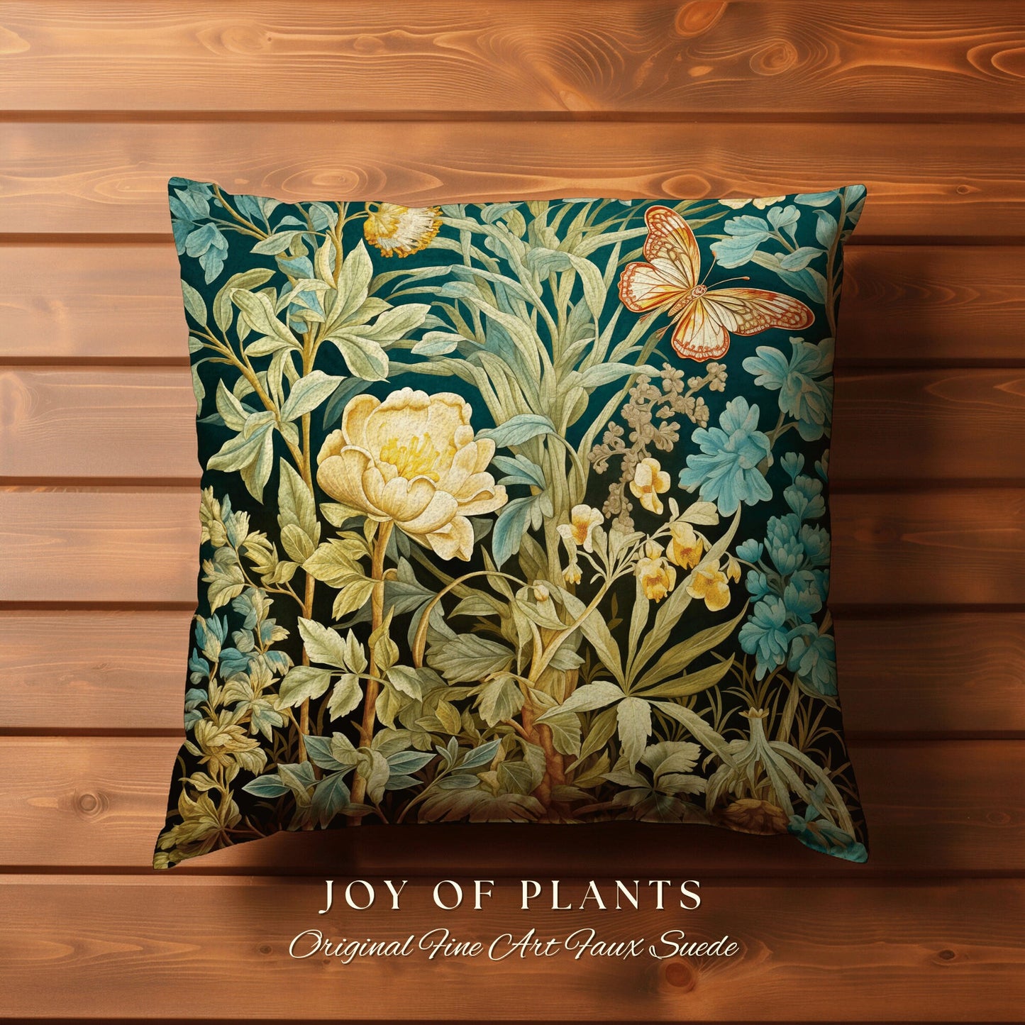 Botanical Butterfly Woodland Pillow | William Morris Inspired Forestcore Moth Aesthetic Cushion Maximalist Ornate Home Decor Throw Pillow |