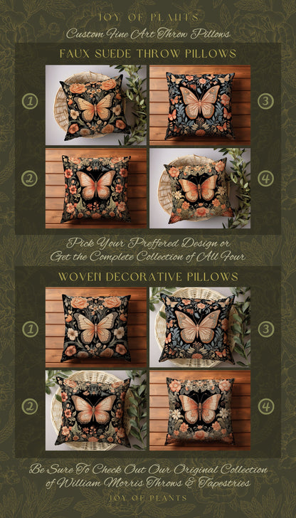 Celestial Butterfly Accent Pillow | William Morris Inspired Forestcore Moth Aesthetic Cushion Maximalist Ornate Home Decor Housewarming Gift