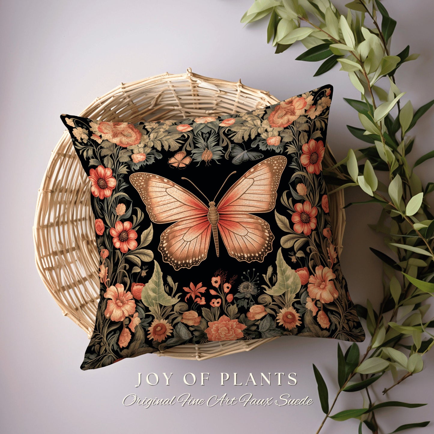 Fairycore Butterfly Throw Pillow | Fairy Aesthetic Cottagecore Moth Aesthetic Cushion Maximalist Ornate Home Decor Housewarming Gift Boho