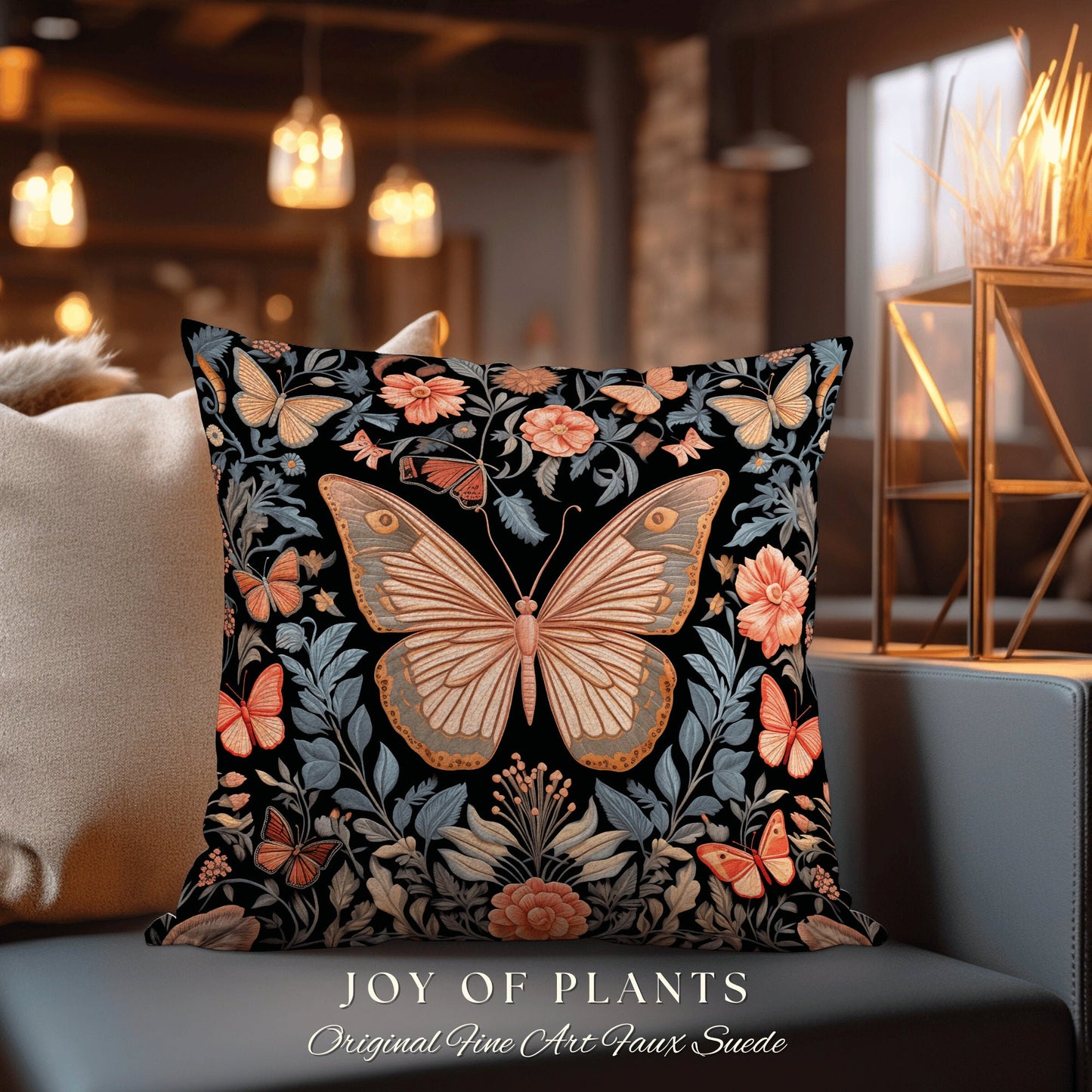 Celestial Butterfly Accent Pillow | William Morris Inspired Forestcore Moth Aesthetic Cushion Maximalist Ornate Home Decor Housewarming Gift