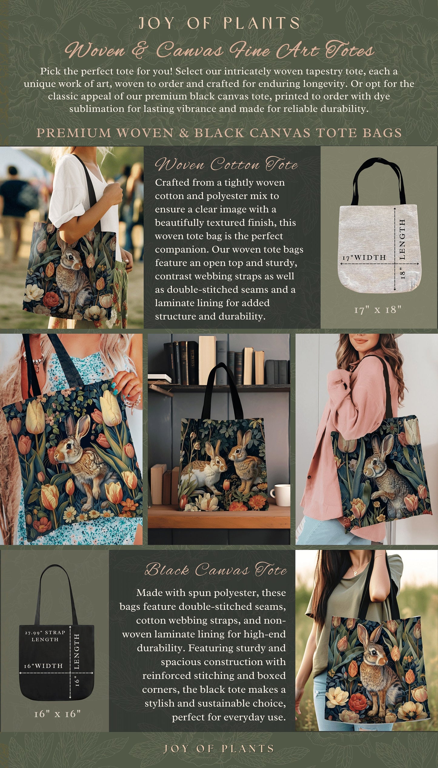 Spring Bunny Tote Bag | Botanical Morris Inspired Satchel Forestcore Boho Maximalist Tapestry Tote Cottagecore Rabbit Aesthetic Fairycore