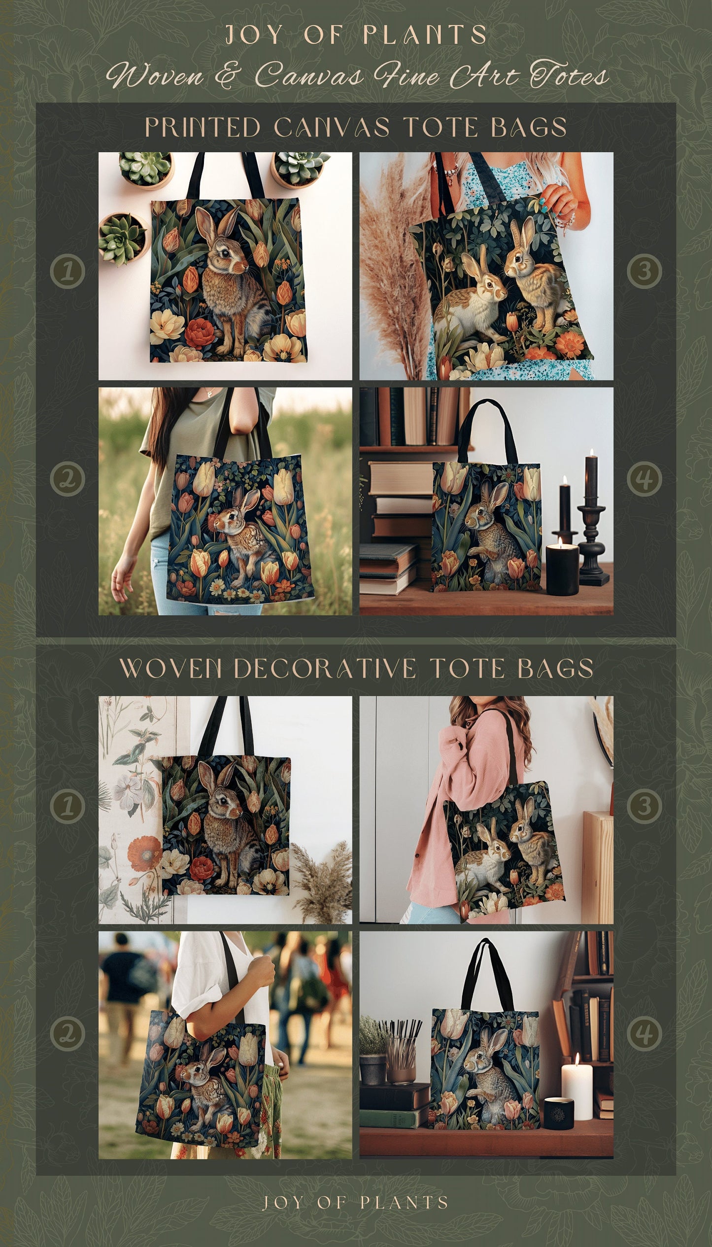 Botanical Rabbit Tote Woven | Nature Inspired Satchel Forestcore Maximalist Tapestry Tote Cottagecore Rabbit Aesthetic Fairycore Bag |