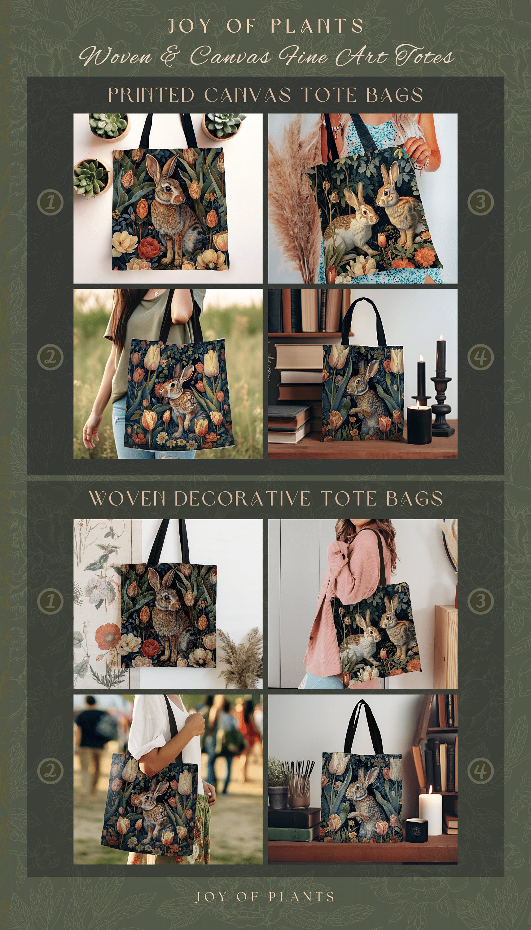 Forest Bunnies Woven Tote | Nature Inspired Satchel Forestcore Maximalist Tapestry Tote Cottagecore Rabbit Aesthetic Fairycore Bag