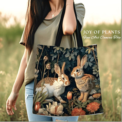 Forest Bunnies Woven Tote | Nature Inspired Satchel Forestcore Maximalist Tapestry Tote Cottagecore Rabbit Aesthetic Fairycore Bag