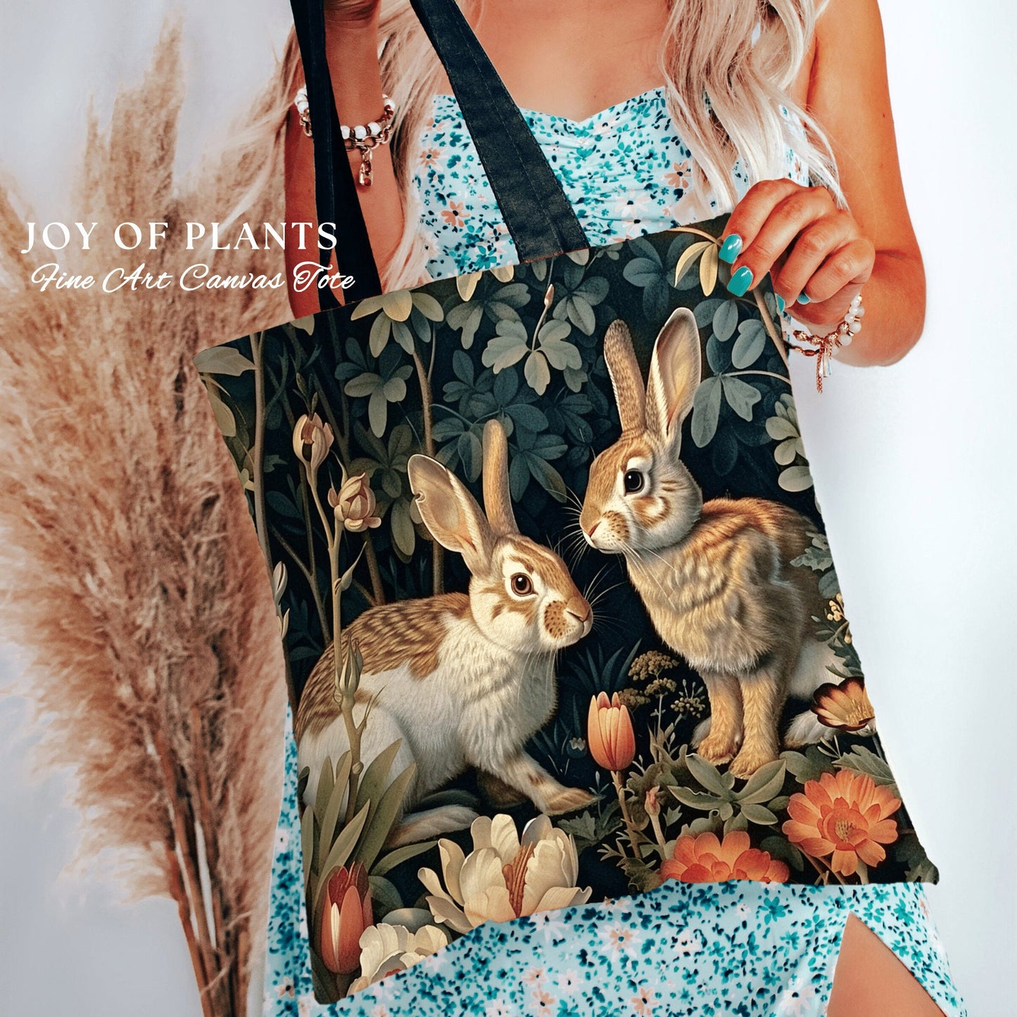 Forest Bunnies Woven Tote | Nature Inspired Satchel Forestcore Maximalist Tapestry Tote Cottagecore Rabbit Aesthetic Fairycore Bag