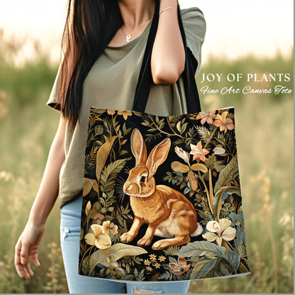 Botanical Rabbit Tote Woven | Nature Inspired Satchel Forestcore Maximalist Tapestry Tote Cottagecore Rabbit Aesthetic Fairycore Bag |